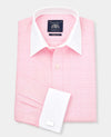 Pink Prince of Wales Check Classic Fit Contrast Collar Formal Shirt With White Collar & Cuffs