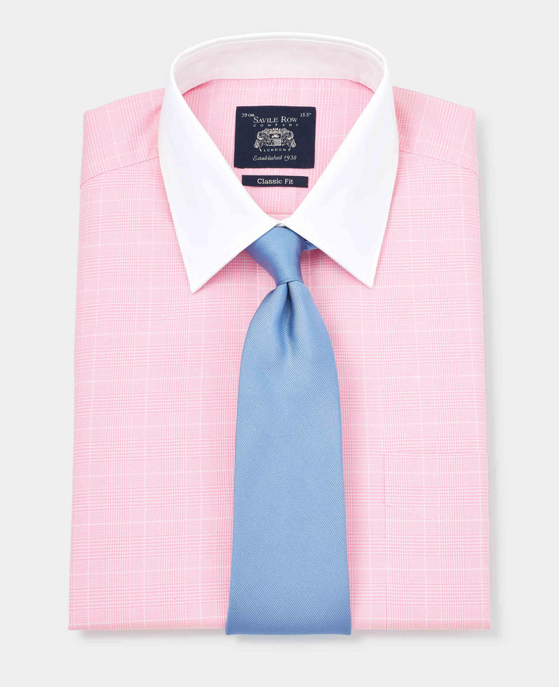 Men's Pink POW Check Winchester Classic Fit Formal Shirt With Double Cuffs