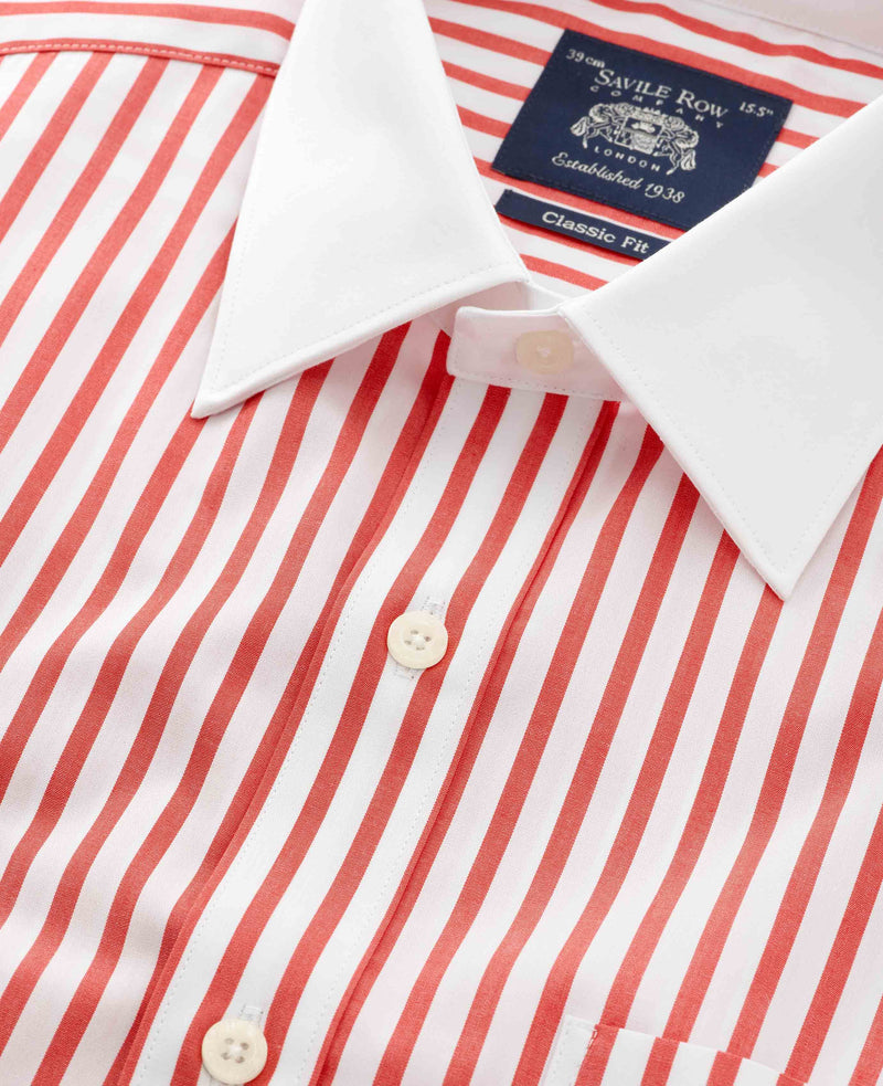 Red Stripe Classic Fit Contrast Collar Formal Shirt With White Collar & Cuffs