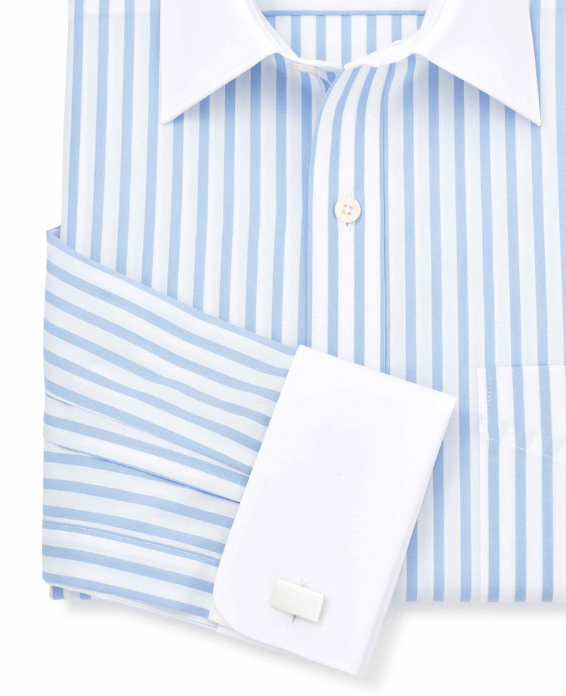 Sky Blue Stripe Classic Fit Contrast Collar Formal Shirt With White Collar & Cuffs