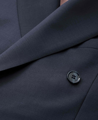 Navy Wool-Blend Double-Breasted Suit Jacket