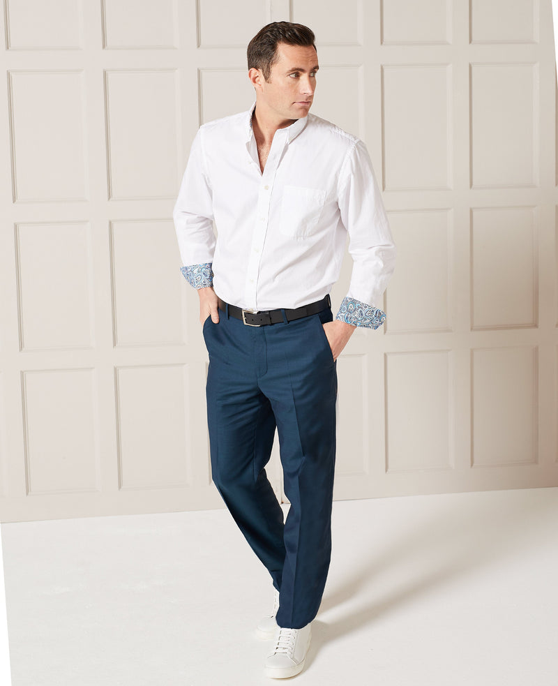 Petrol Blue Wool-Blend Tailored Suit Trousers