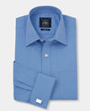 Mid Blue Herringbone Classic Fit Formal Shirt - Double Cuff