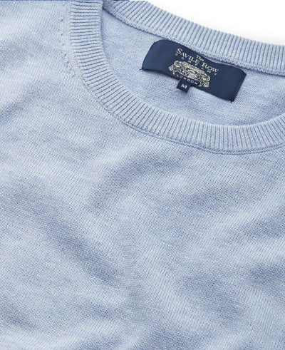 Light Blue Cotton-Blend Crew Neck Jumper