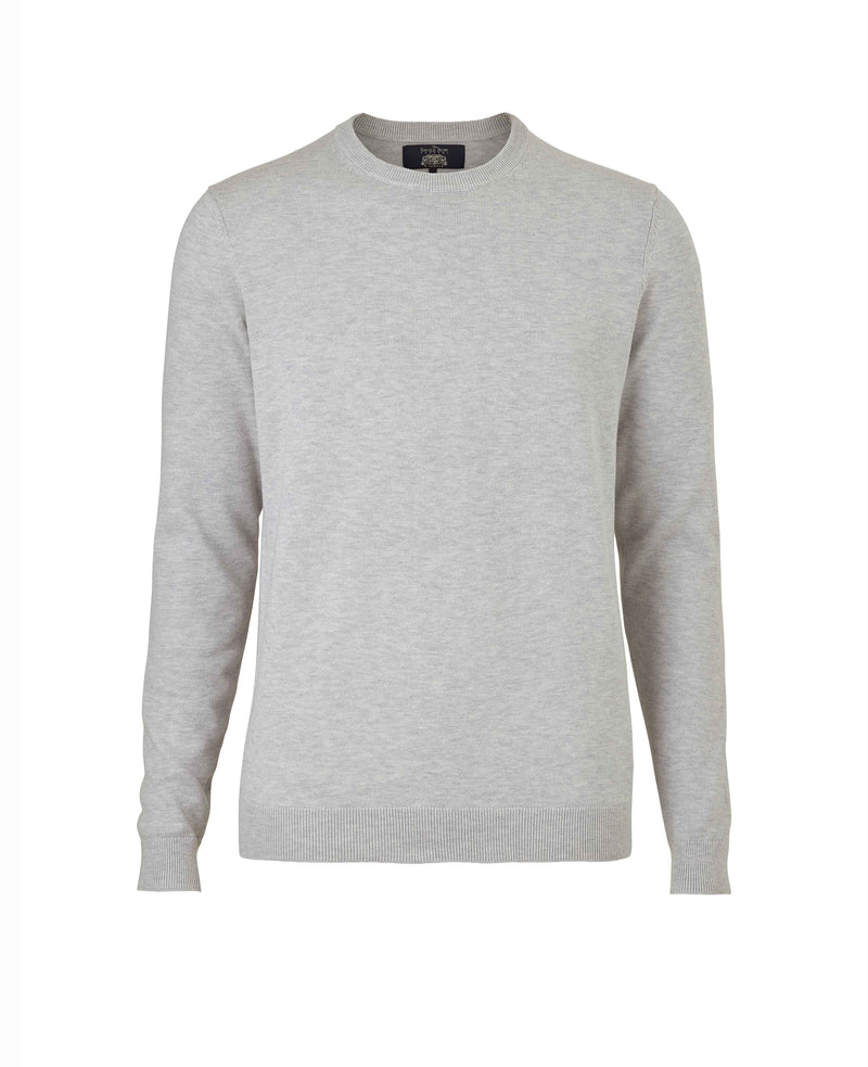 Light Grey Cotton-Blend Crew Neck Jumper