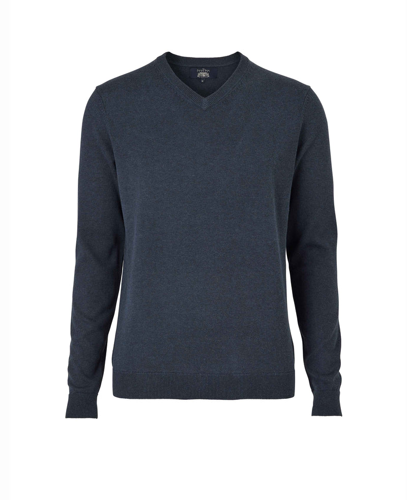 Washed Navy Cotton-Blend V-Neck Jumper