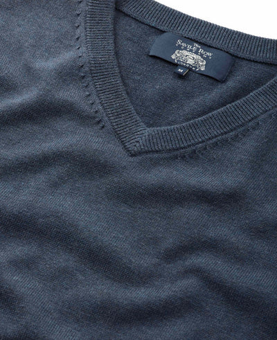 Washed Navy Cotton-Blend V-Neck Jumper