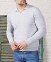 Light Grey Cotton-Blend Open Collar Knit Polo