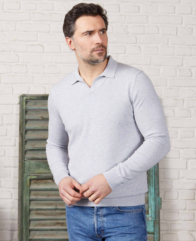 Men's Light Grey Open Collar Knit Polo