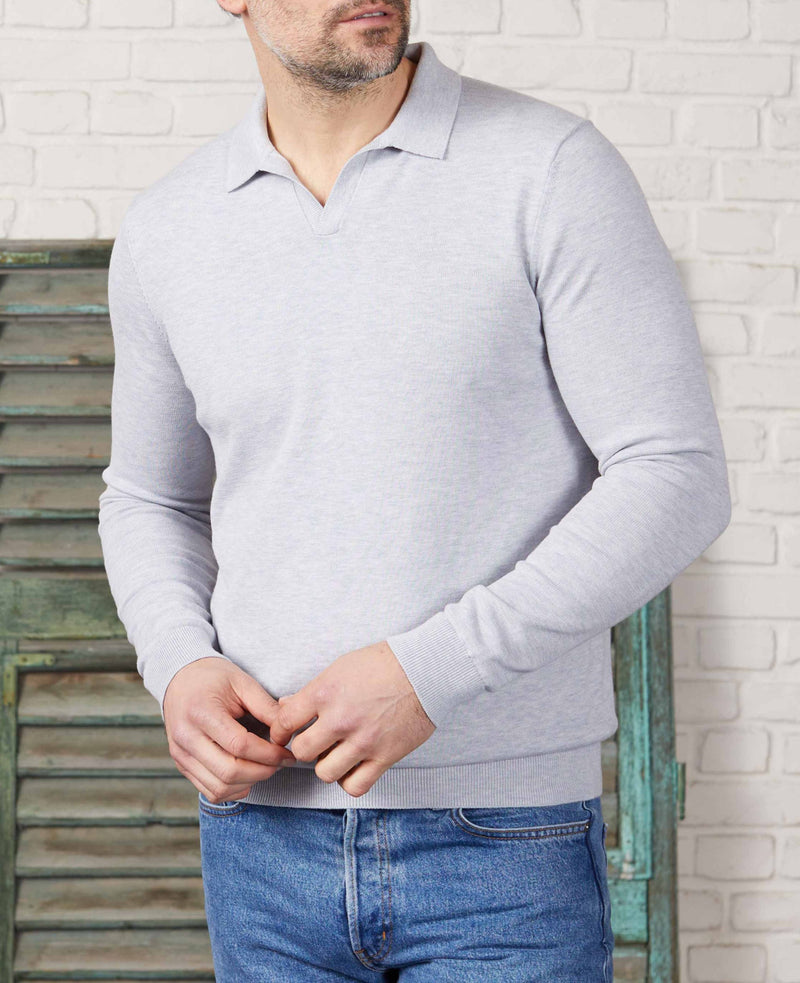 Men's Light Grey Open Collar Knit Polo