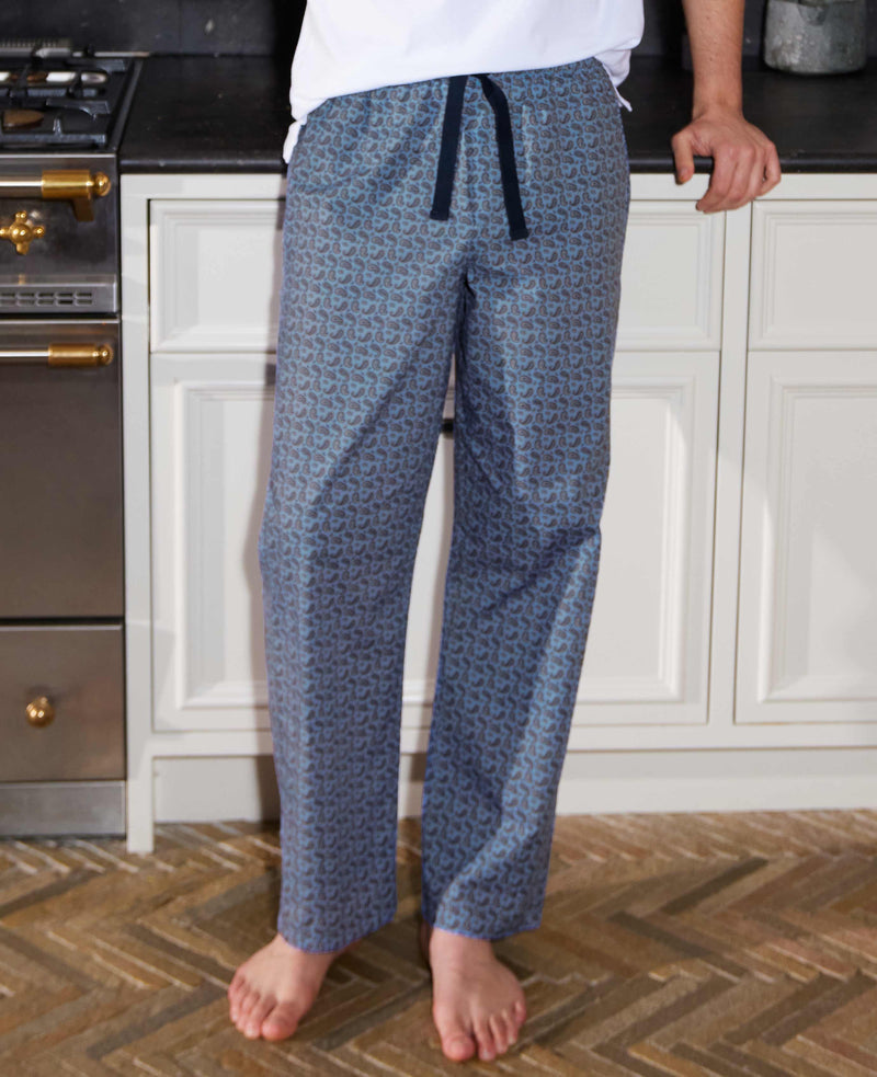 Blue Paisley Print Cotton Lounge Pants