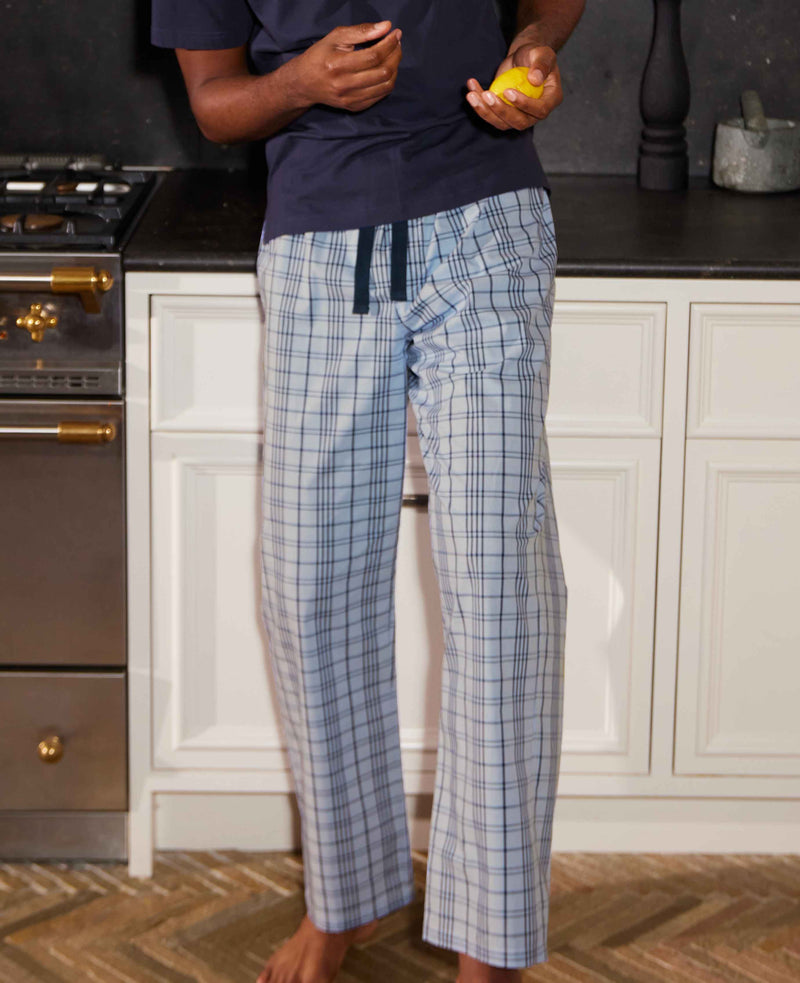 Blue Check Cotton Lounge Pants