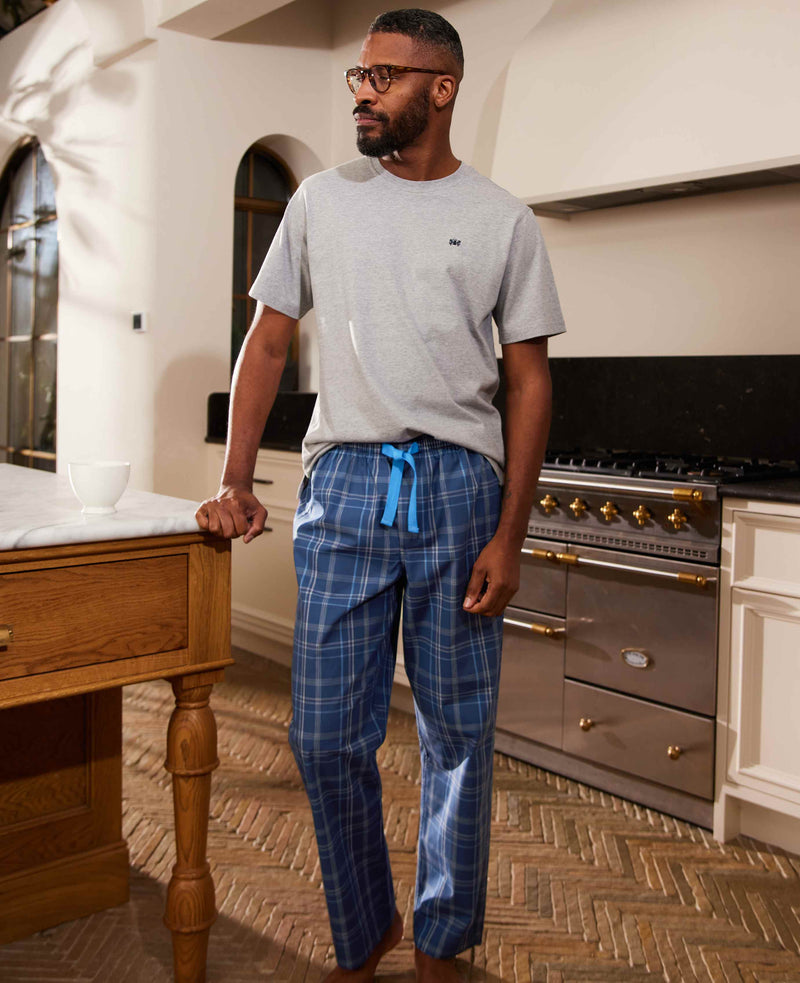 Navy Check Cotton Lounge Pants