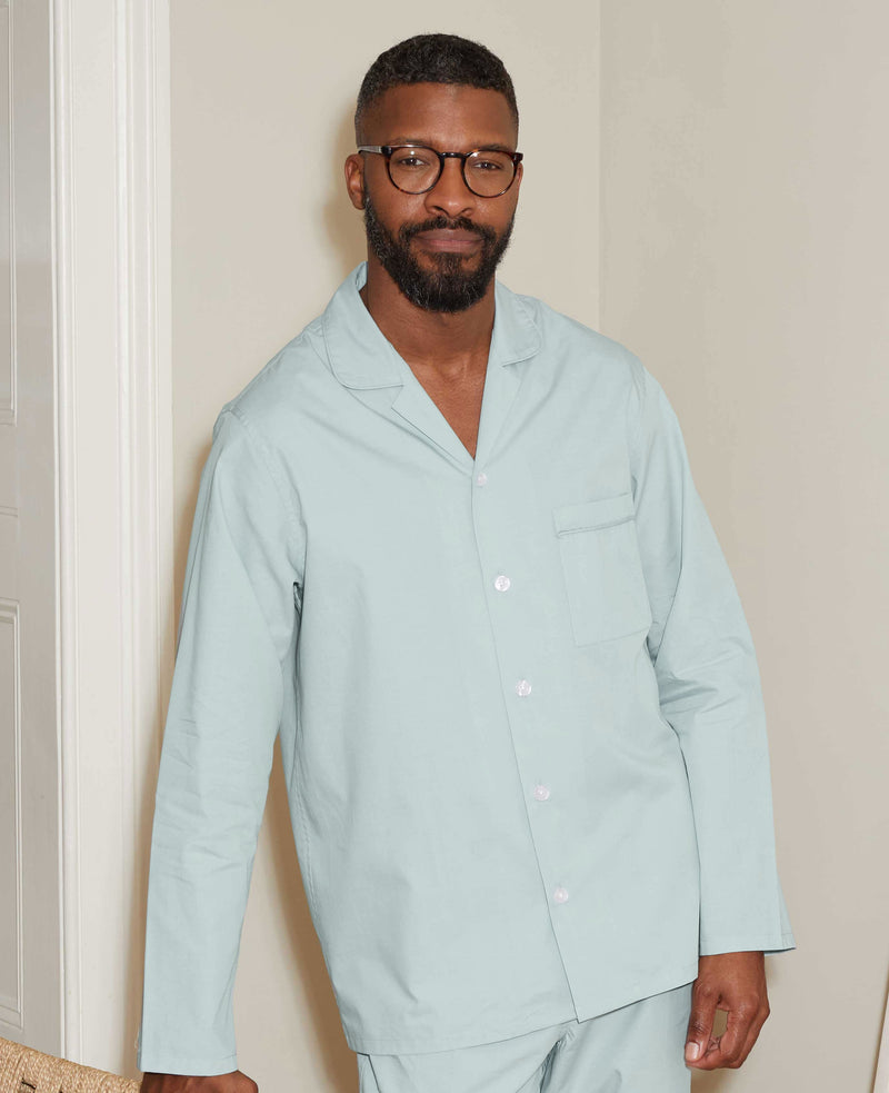 Men's Pale Green Cotton Piped Pyjamas on model