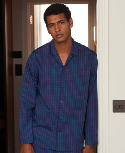 Men's Blue Checked Cotton Pyjamas