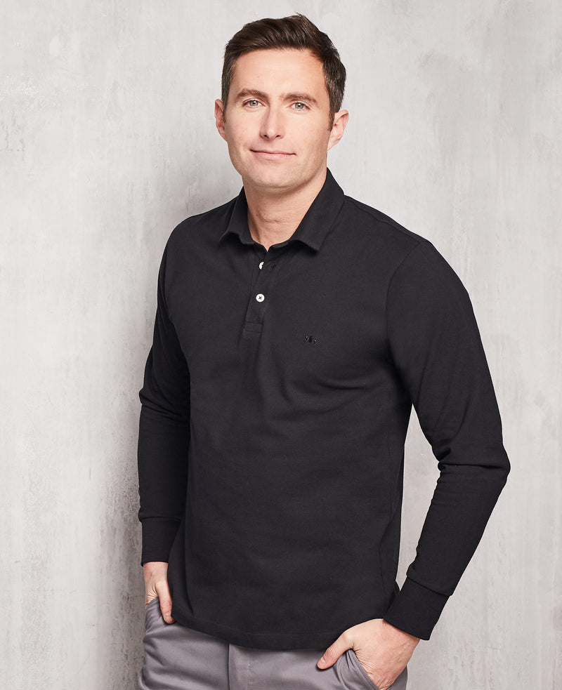 Men's Black Long Sleeve Polo Shirt In Classic Fit Shape