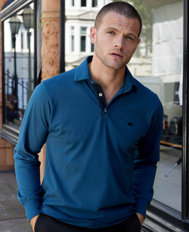 Denim Blue Long Sleeve Polo Shirt