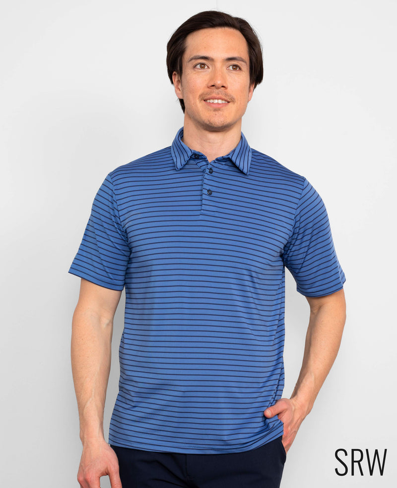 SRW Active Non-Iron Blue Navy Stripe Short Sleeve Polo Shirt