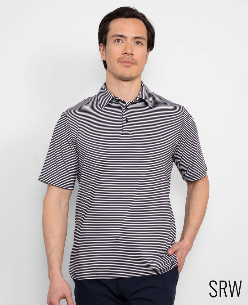 SRW Active Non-Iron Navy White Stripe Short Sleeve Polo Shirt