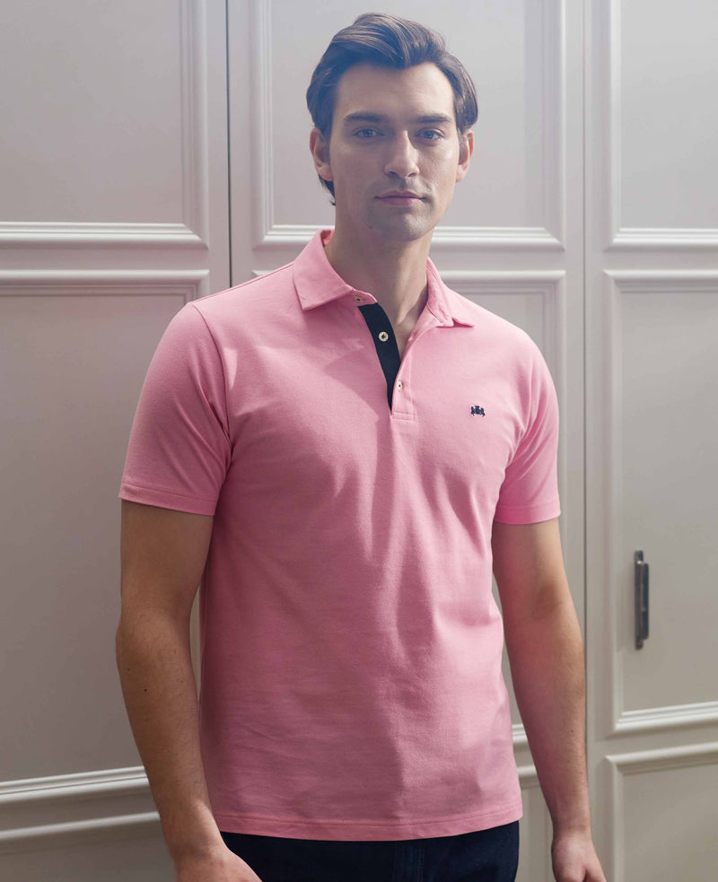 Pink Cotton Short Sleeve Polo Shirt