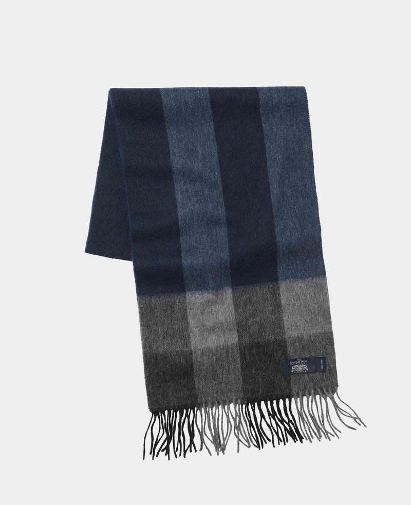 Men's Grey Blue Check Virgin Wool Scarf