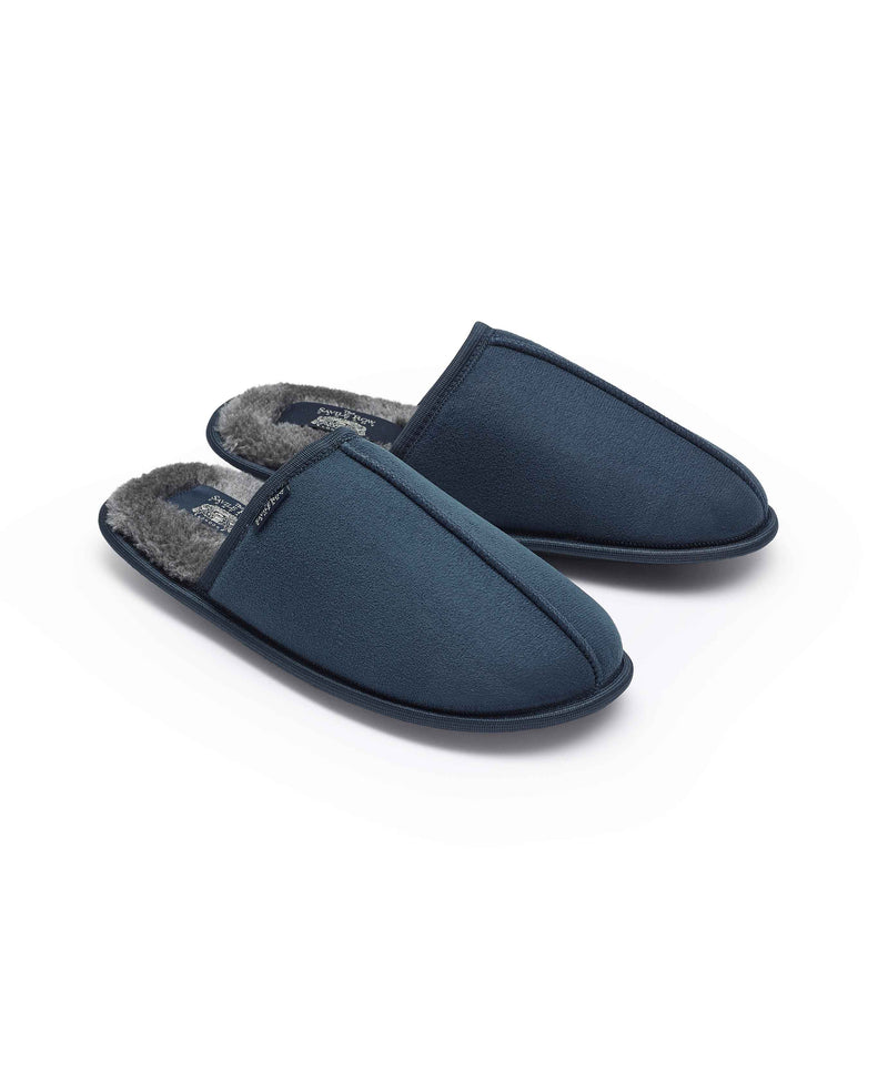 Men's Navy Microsuede Mule Slippers