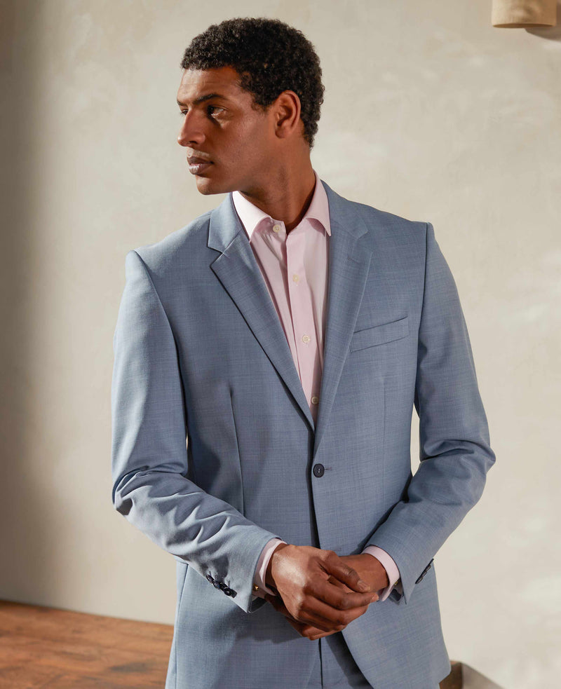 Light Blue Wool-Blend Tailored Suit Jacket