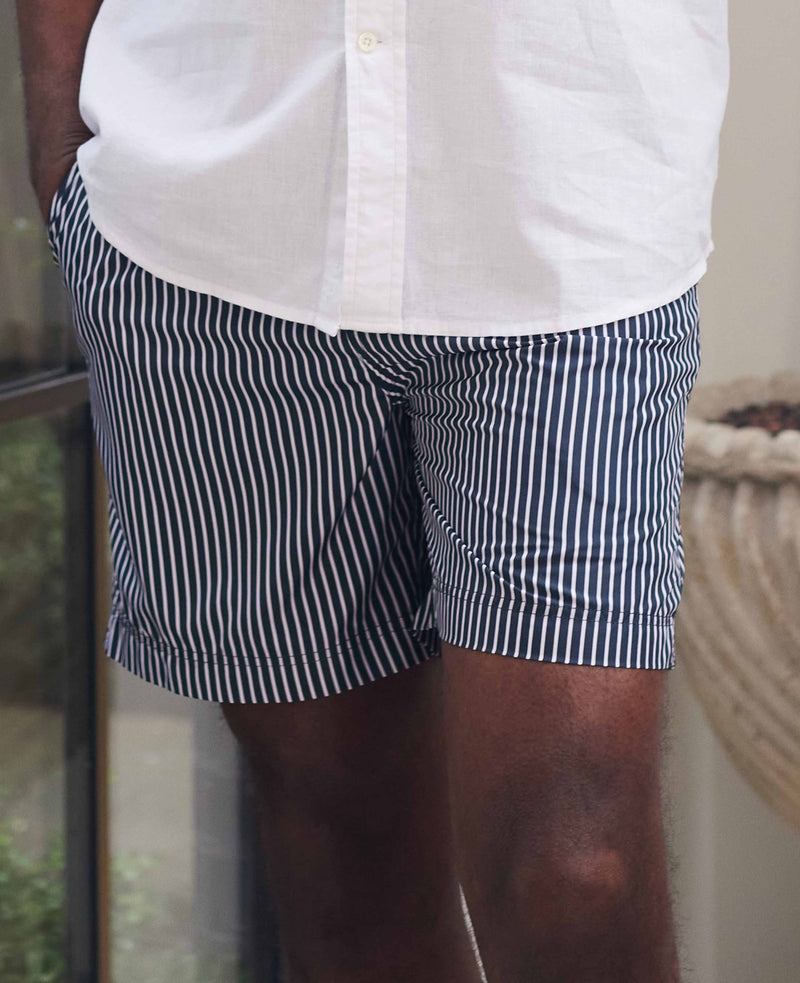 Navy White Reverse Stripe Recycled Swim Shorts