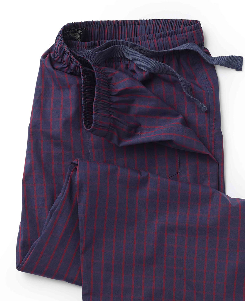 Navy Burgundy Check Cotton Lounge Pants