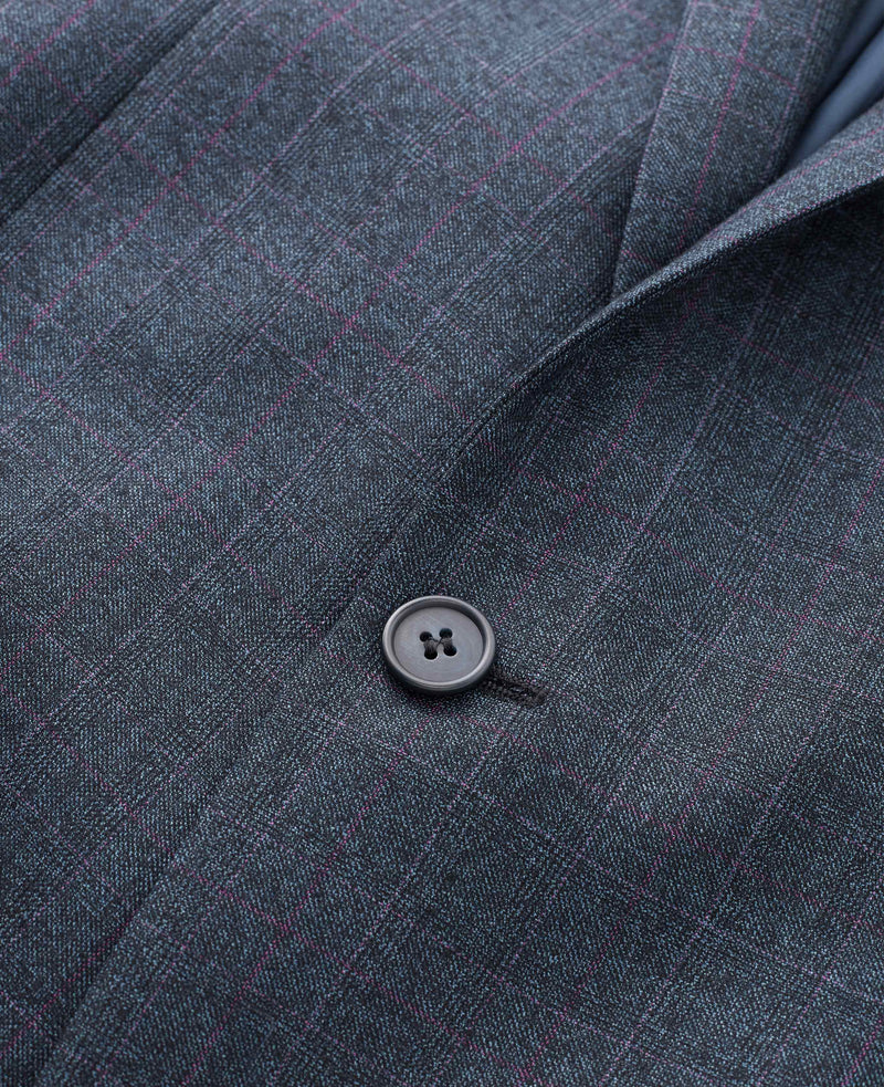 Navy Check Wool-Blend Tailored Suit Jacket - Fabric Detail - MFJ363NAV