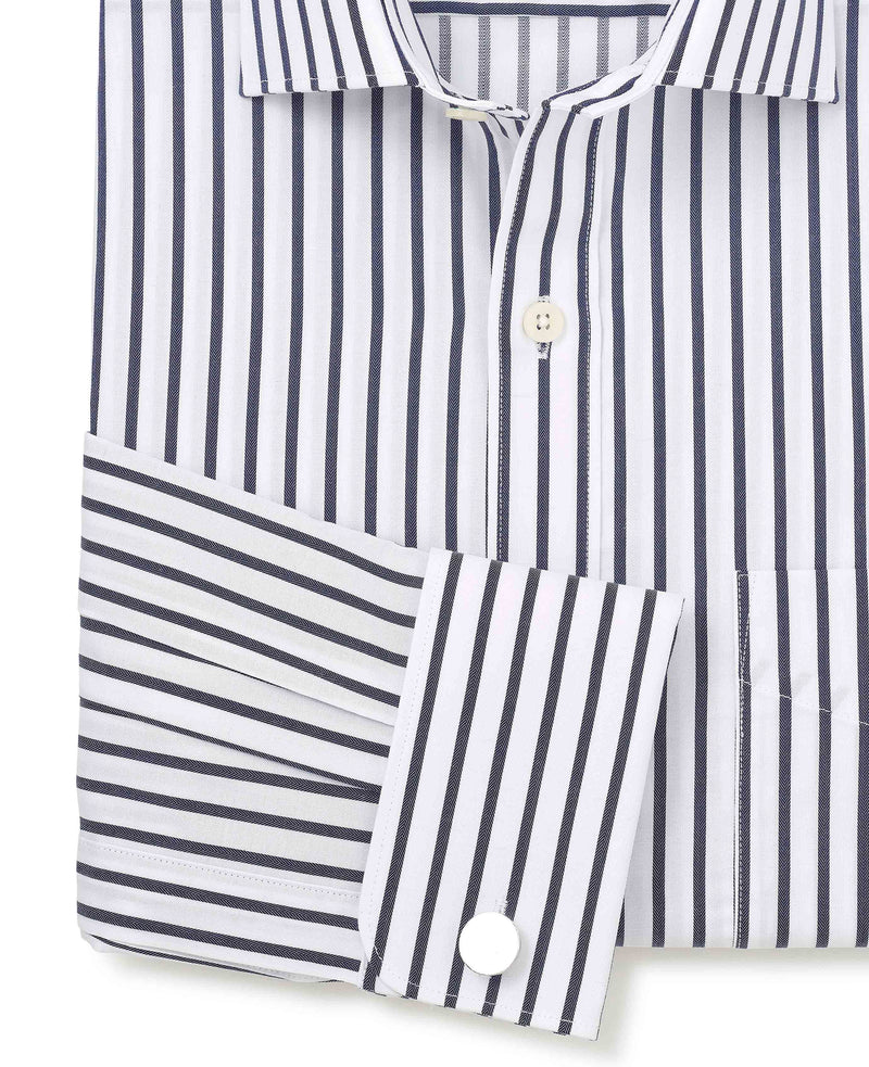 Navy Cotton Classic Fit Striped Formal Shirt - Double Cuff