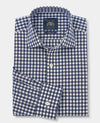 Navy Cotton Gingham Check Classic Fit Formal Shirt - Single Cuff