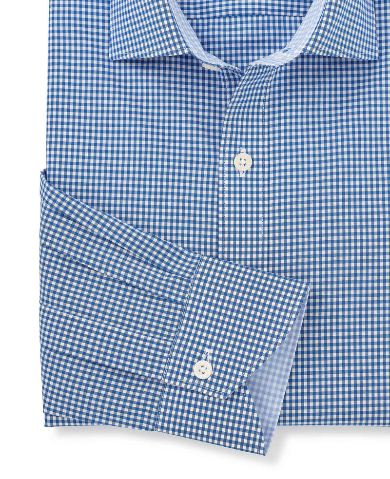 Navy Cotton Gingham Slim Fit Formal Shirt - Single Cuff