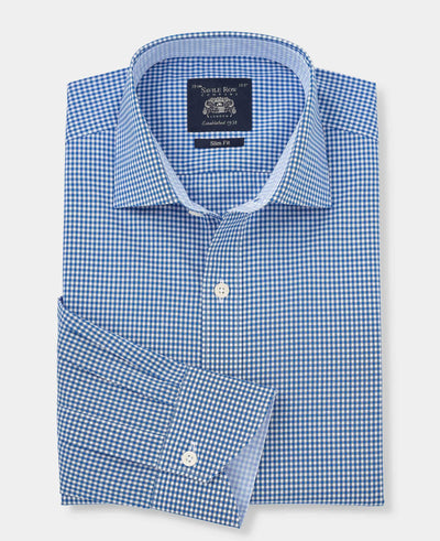 Navy Cotton Gingham Slim Fit Formal Shirt - Single Cuff