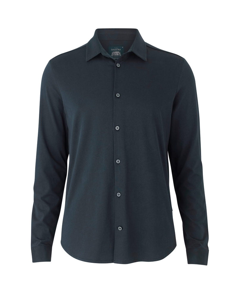 Navy Cotton Jersey Slim Fit Shirt On Mannequin