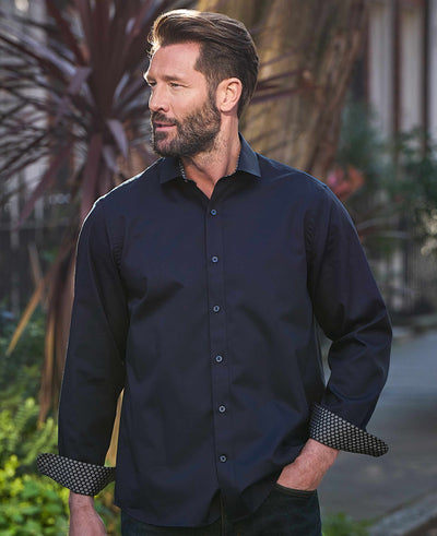 Navy Cotton Twill Classic Fit Smart-Casual Shirt - Single Cuff