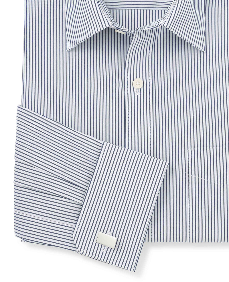 Navy Fine Stripe Classic Fit Formal Shirt - Double Cuff