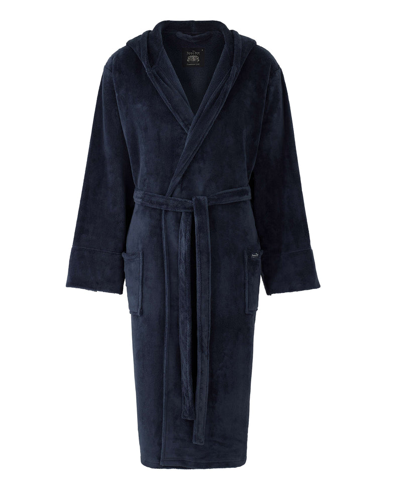 Navy Fleece Dressing Gown With Hood - MDG1021NAV