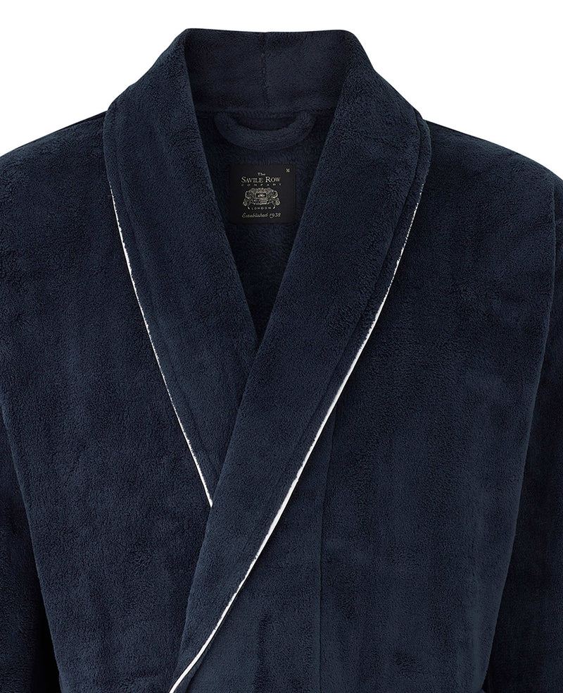 Navy Fleece Dressing Gown With Piping