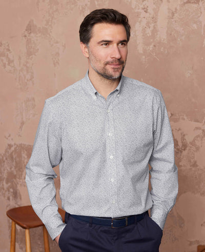 Men's Navy Floral Print Classic Fit Casual Shirt