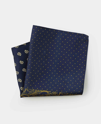 Navy Gold 4 in 1 Silk Pocket Square