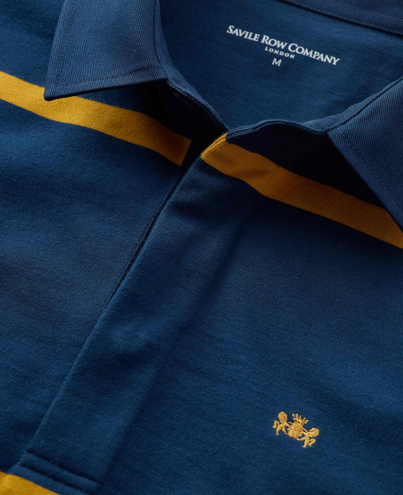 Navy Gold Stripe Heavyweight Cotton Jersey Rugby Shirt