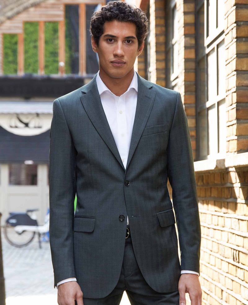 Navy Herringbone Wool-Blend Suit