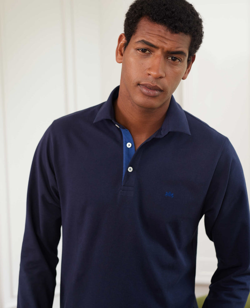 Navy Long Sleeve Polo Shirt