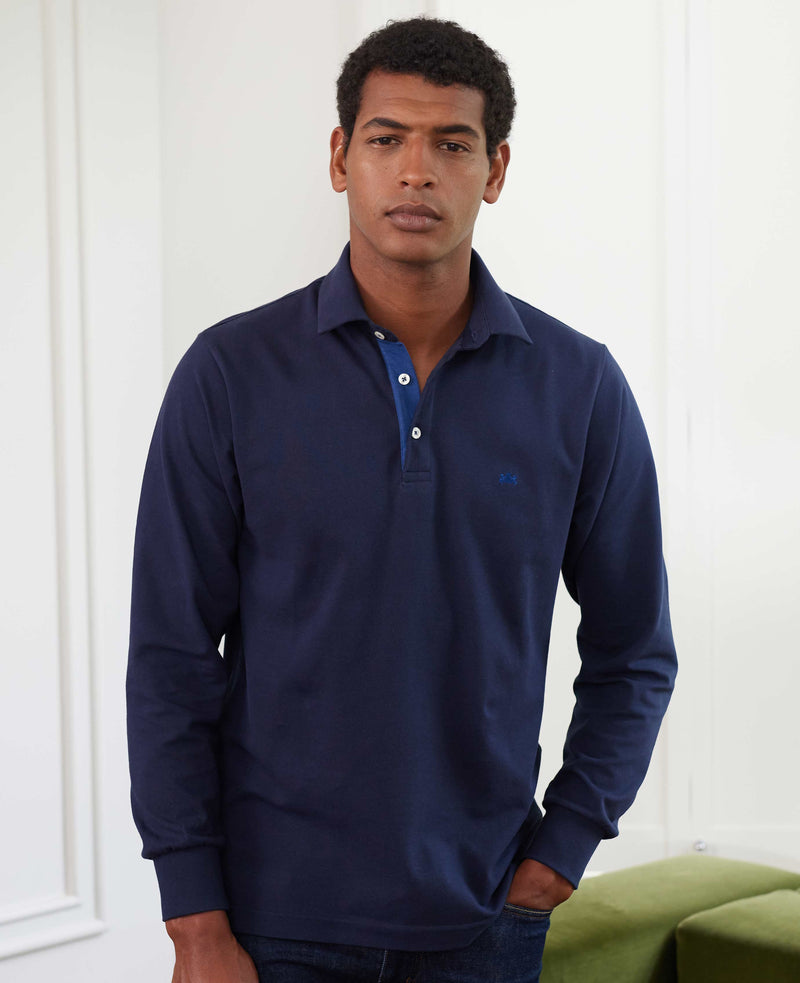 Navy Long Sleeve Polo Shirt