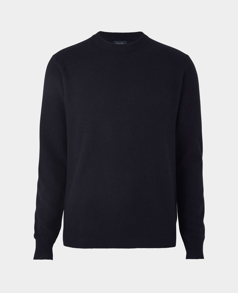 Navy Merino Wool Cashmere Crew Neck Jumper