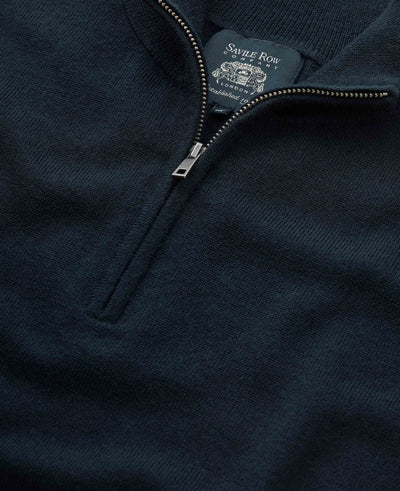 Navy Merino Wool Zip Neck Jumper