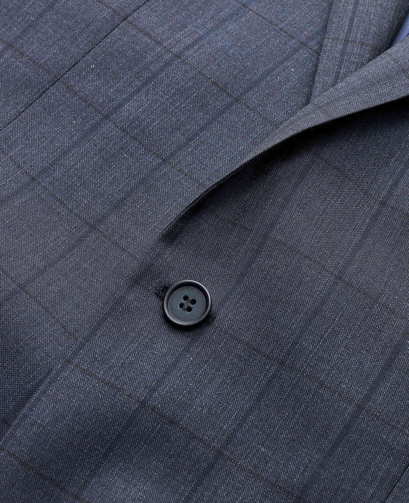 Navy Muted Check Wool-Blend Suit Jacket Fabric Detail