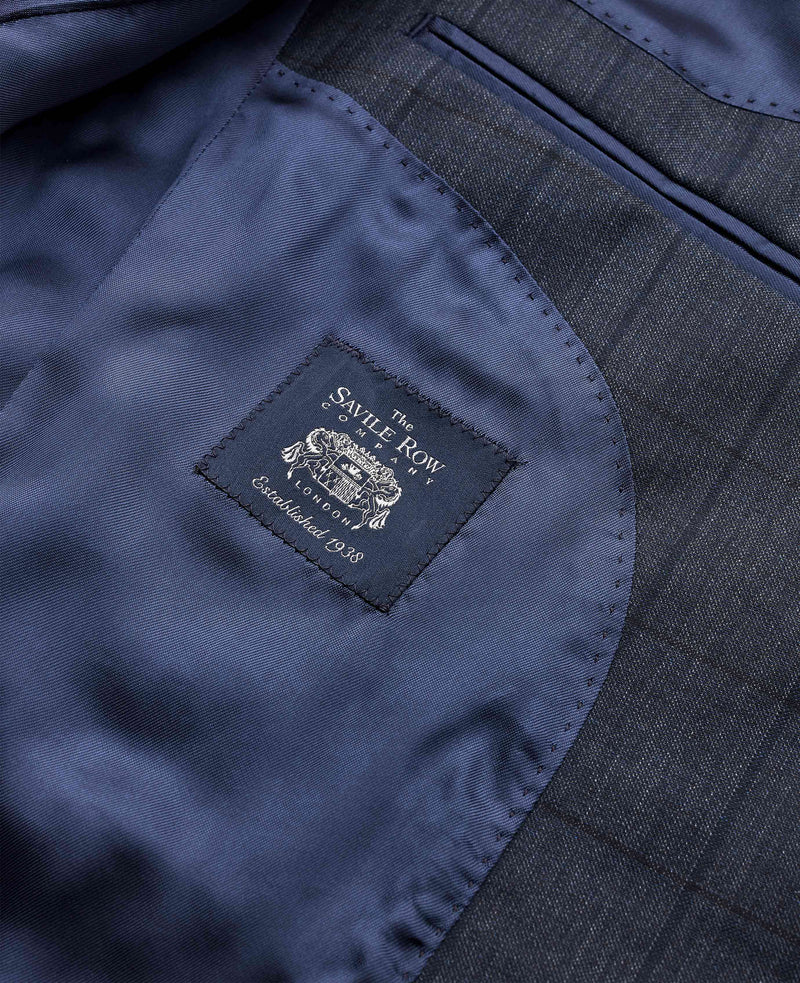 Navy Muted Check Wool-Blend Suit Jacket