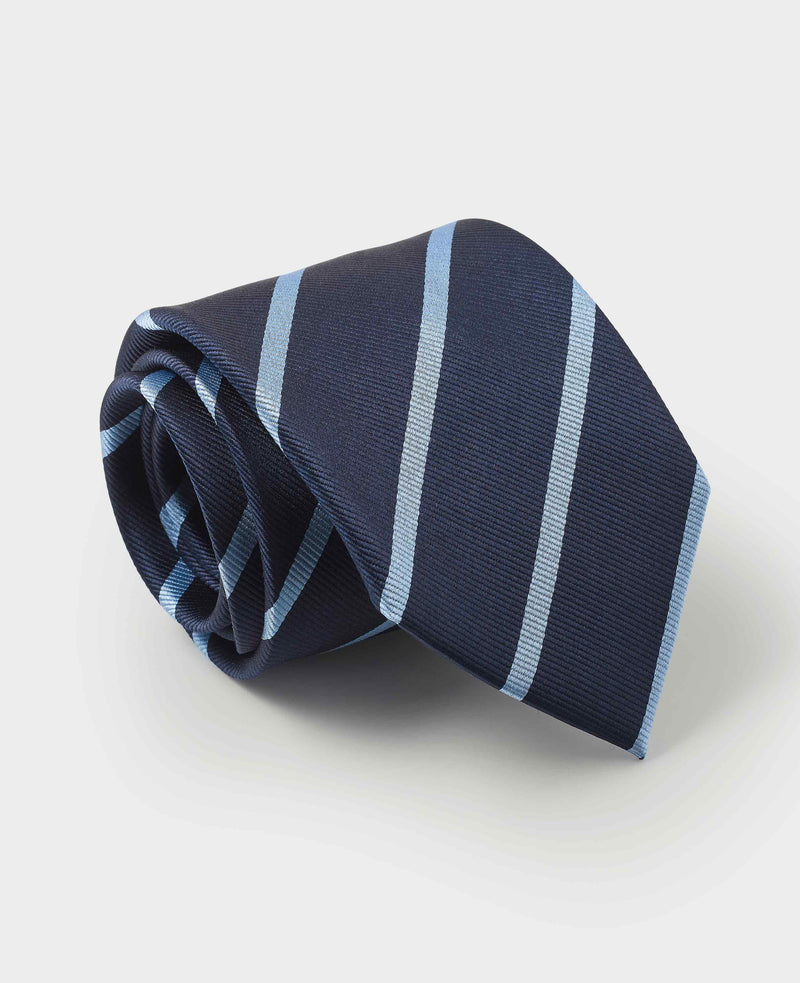 Navy Pale Blue Wide Stripe Silk Tie